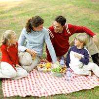 Family enjoying a picnic with healthy foods